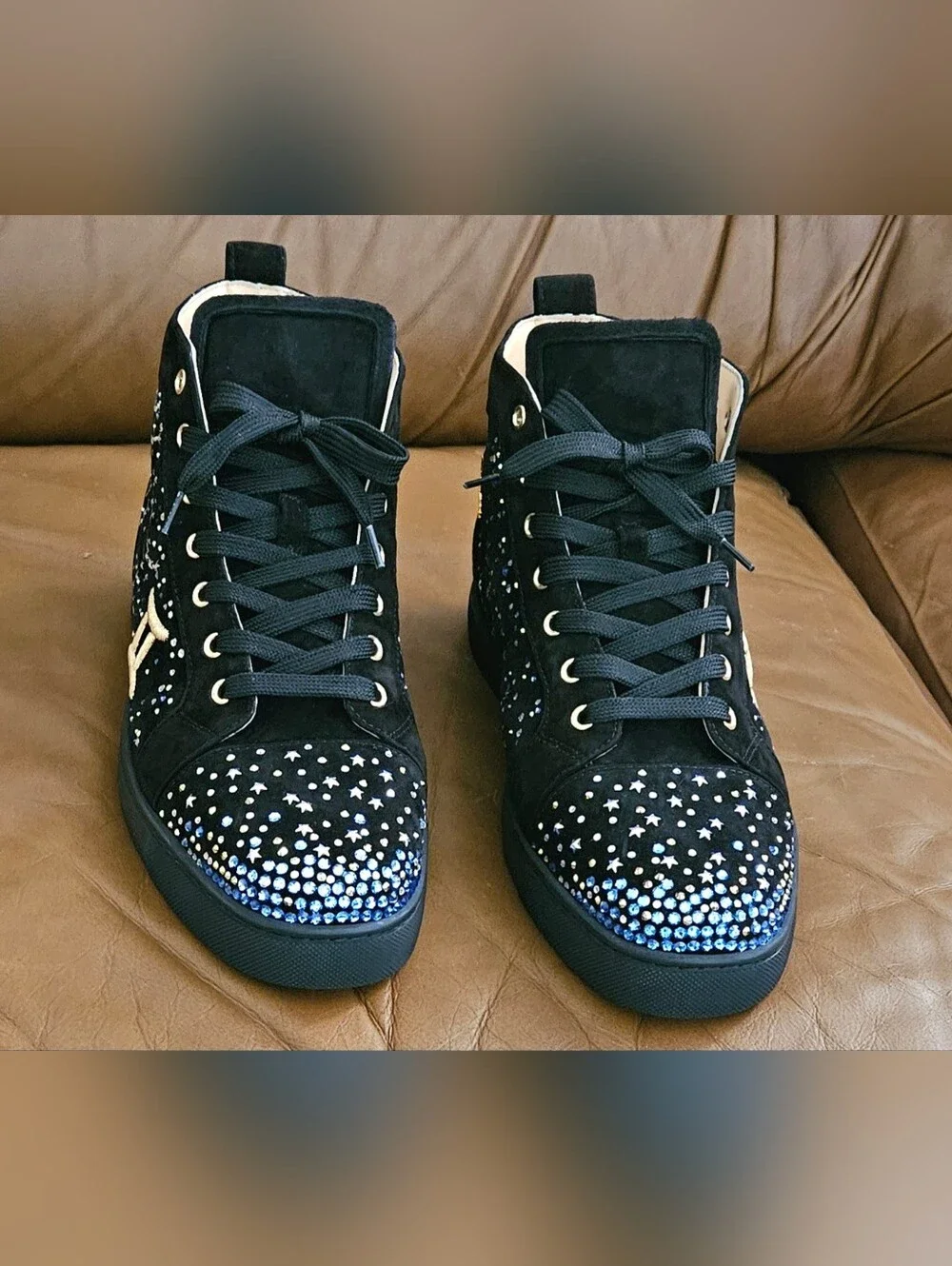 Men's Christian Louboutin Black Suede Swarovski  Designer Sneakers Size 9.5 US